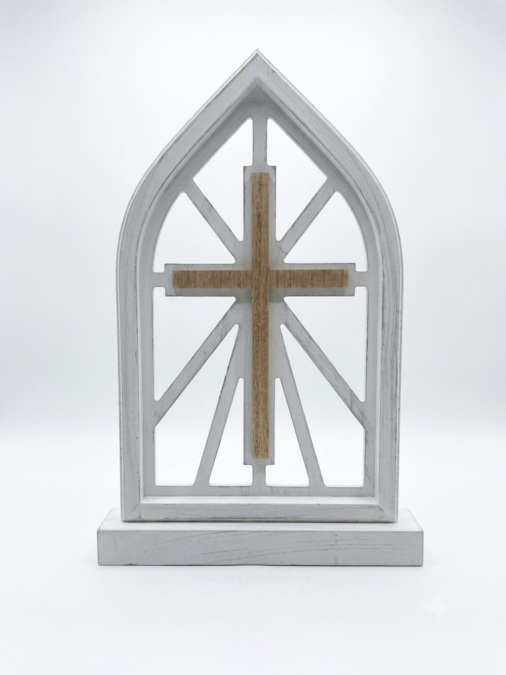 White Distressed Table Top Cross Plaque